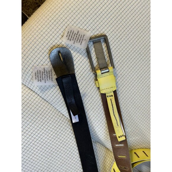 2- Urban Outfitters Buff Leather Belts, 1-Yellow, 1-Black, New Old Stock, Size M - Picture 3 of 5